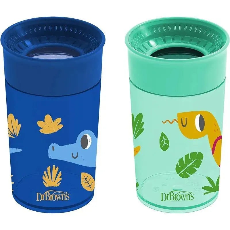 Dr Brown – Milestones Cheers 360 Transition Sippy Cup, Blue Alligator and Turquoise Snake, 10 oz, 2 Pack