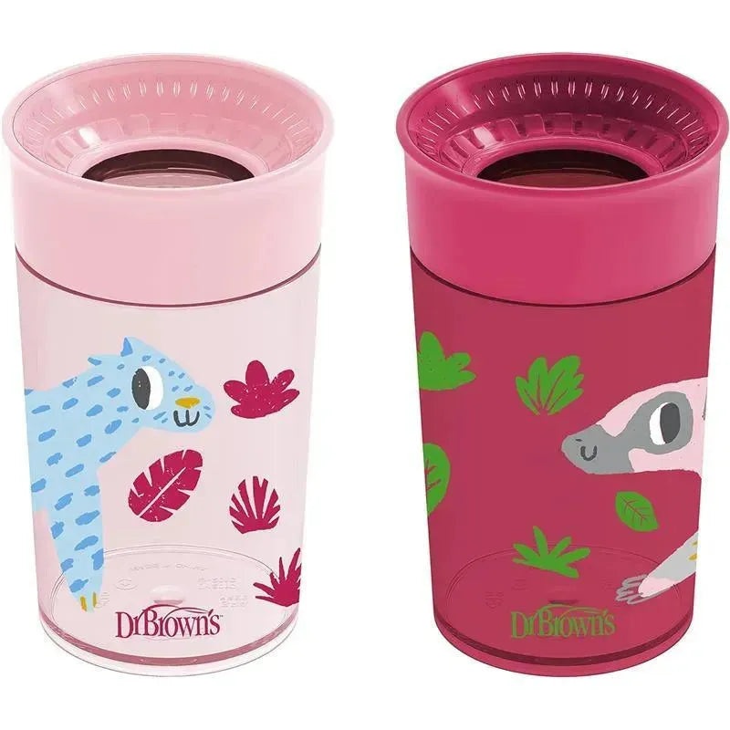Dr Brown – Milestones Cheers 360 Transition Sippy Cup, Pink Leopard and Red Lemur, 10 oz, 2 Pack