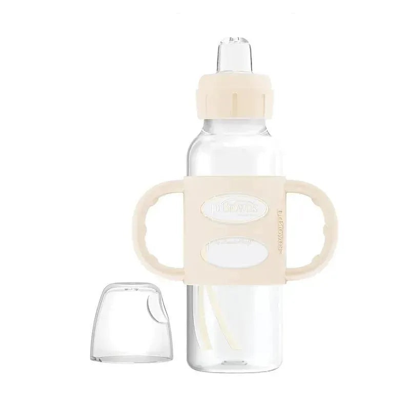 Dr Brown – Milestones Narrow Sippy Spout Bottle, Easy-Grip Handles, 8oz, Ecru, 1-Pack, 6m+