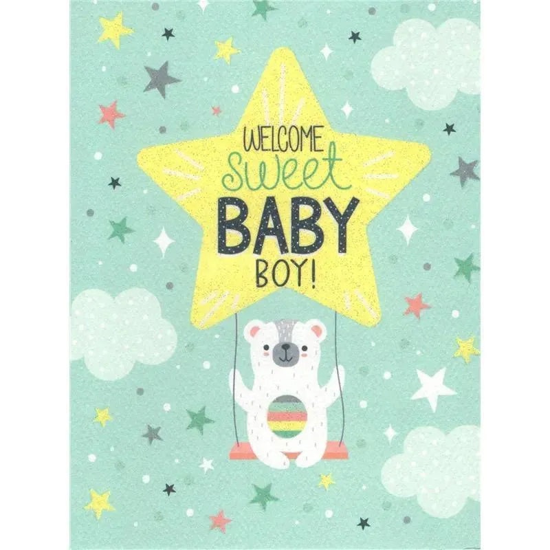Gina B Designs – Welcome Sweet Baby Boy Greeting Card For Baby Shower, New Parents, Mother-To-Be