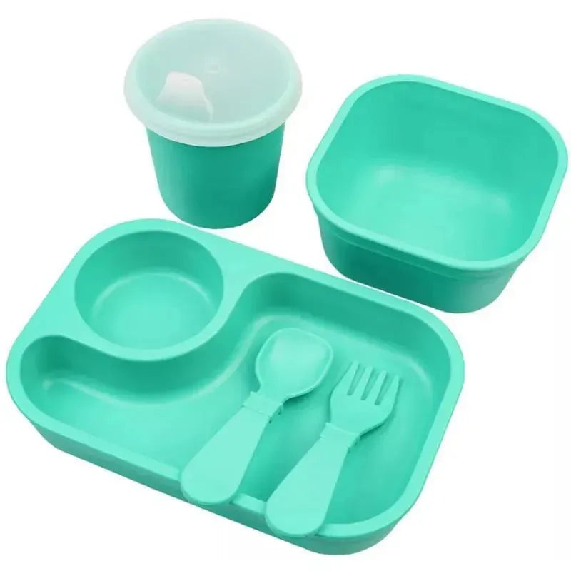 Re Play – 5Pk Tiny Dining Set Feeding Supplies for Babies and Toddlers, Aqua