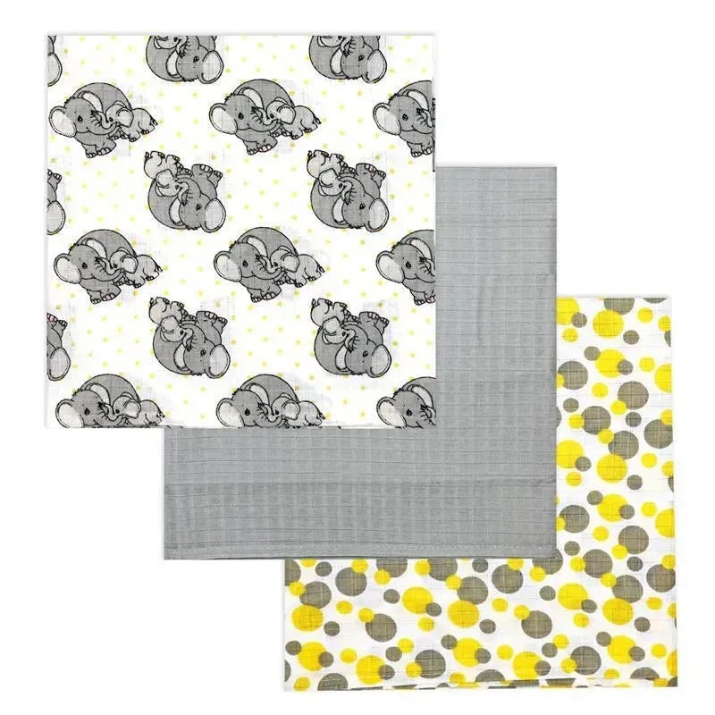 Rose Textiles – 3 Pack Muslin Swaddle Blanket, Elephant Yellow