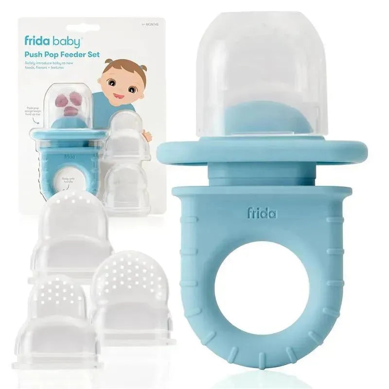 Frida Baby – Push Pop Feeder, Baby Fruit Feeder, Dishwasher Safe, 3 Count, Blue