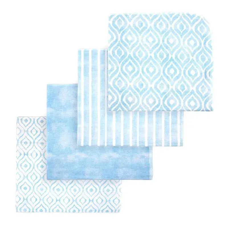 Rose Textiles- 4 Pack Receiving Blanket, Blue Watercolor