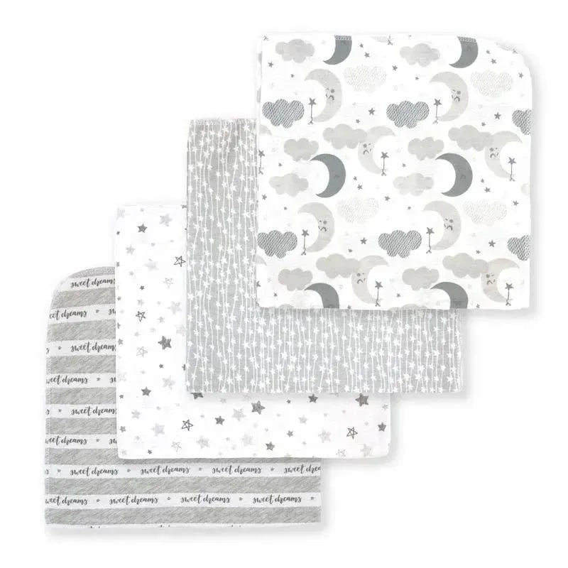 Rose Textiles – 4 Pack Receiving Blanket, Grey Sweet Dreams