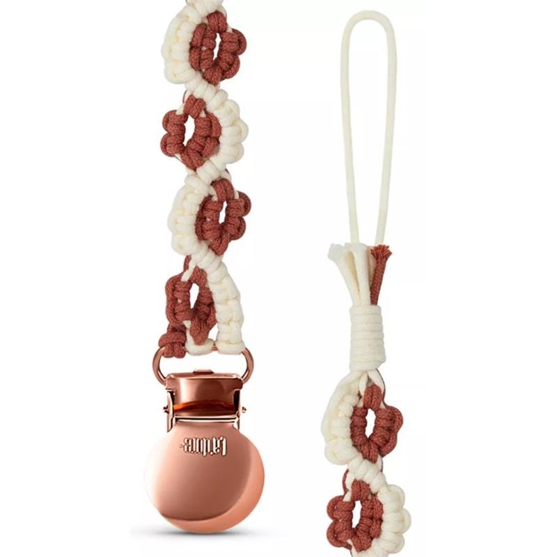 Adora Baby – Macrame Pacifier Clip, Baby Pacifier Holder Leash Boho Wooden Clips, Lily, Rosewood
