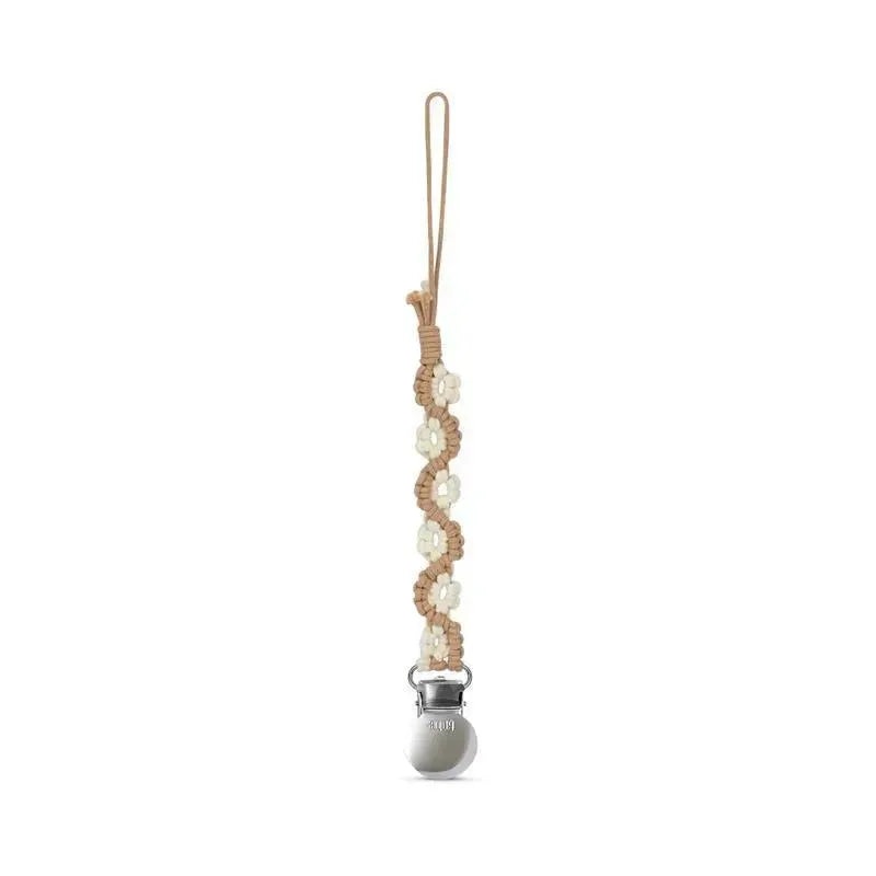 Adora Baby – Macrame Pacifier Clip, Baby Pacifier Holder Leash Boho Wooden Clips, Lily, Saddle