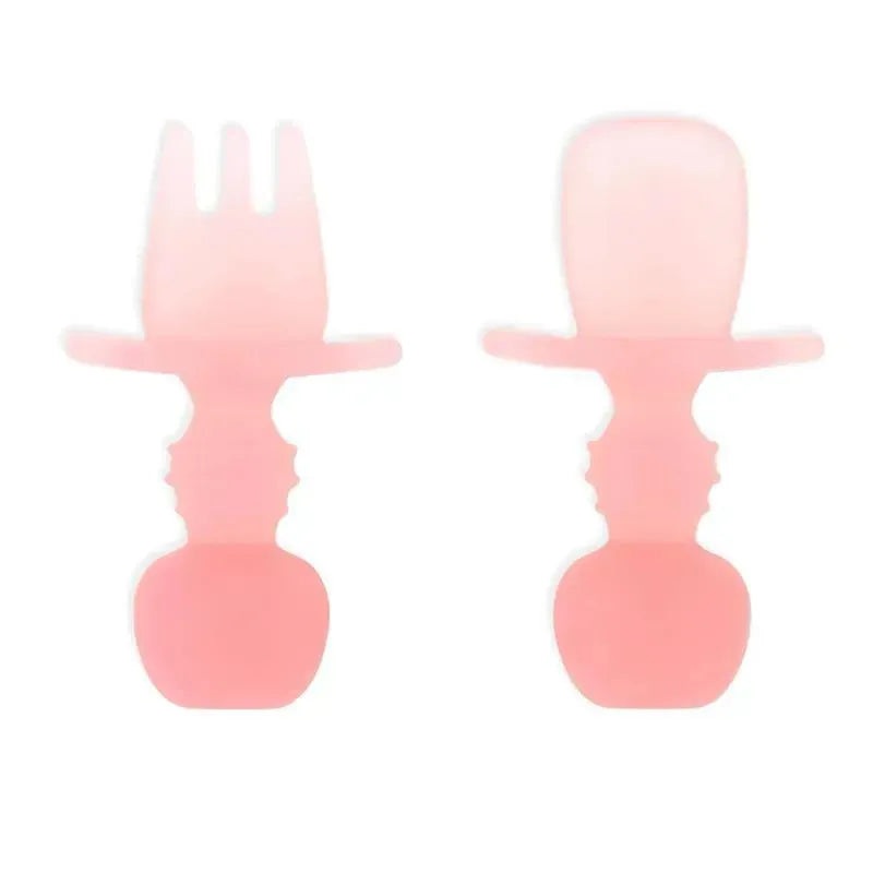 Bumkins – Baby Utensils Set, Chewtensils Silicone, Pink Jelly