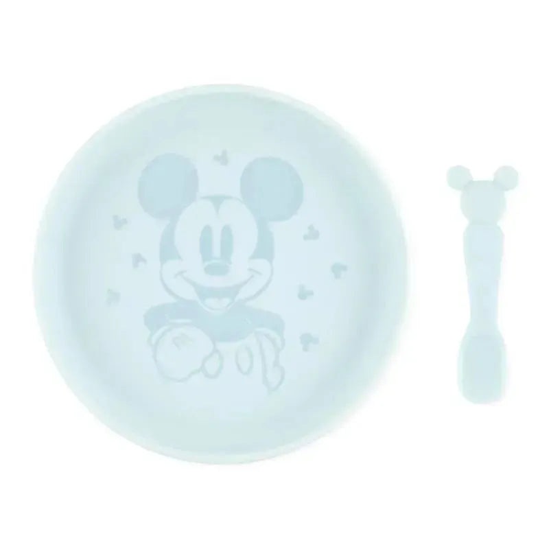 Bumkins – Disney Baby and Toddler Silicone Plate and Spoon Set, 6 Months Up, Mickey Mouse