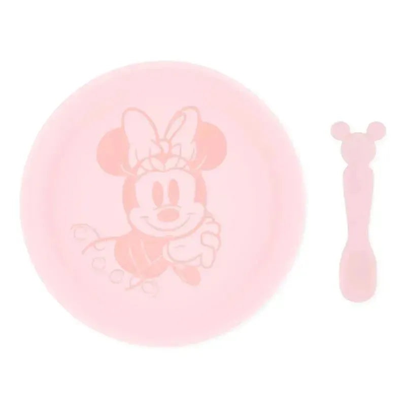 Bumkins – Disney Baby and Toddler Silicone Plate and Spoon Set, 6 Months Up, Minnie Mouse
