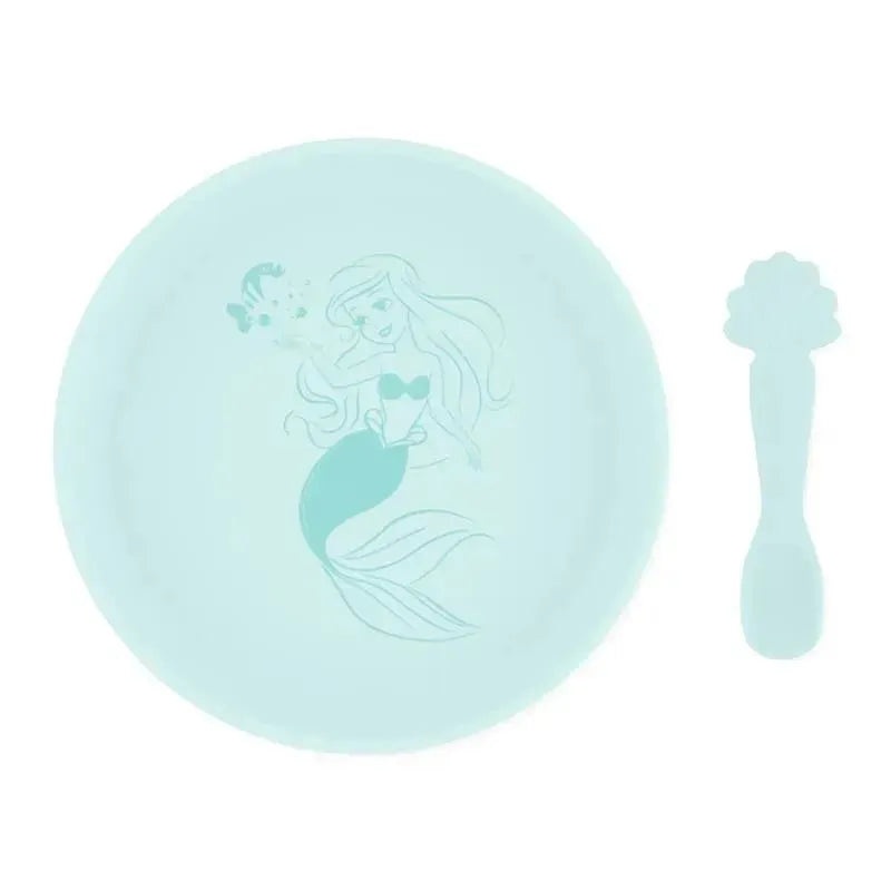 Bumkins – Disney Baby and Toddler Silicone Plate and Spoon Set, 6 Months Up, Princess Ariel