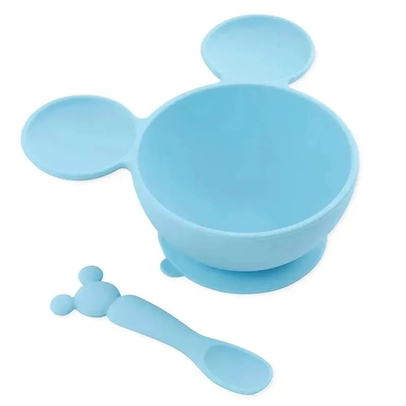 Bumkins – Silicone Feeding Set with Suction for Baby and Toddler, Mickey Mouse Light Blue