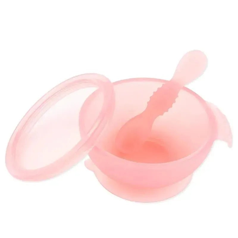 Bumkins – Silicone Feeding Set with Suction for Baby and Toddler, Pink Jelly
