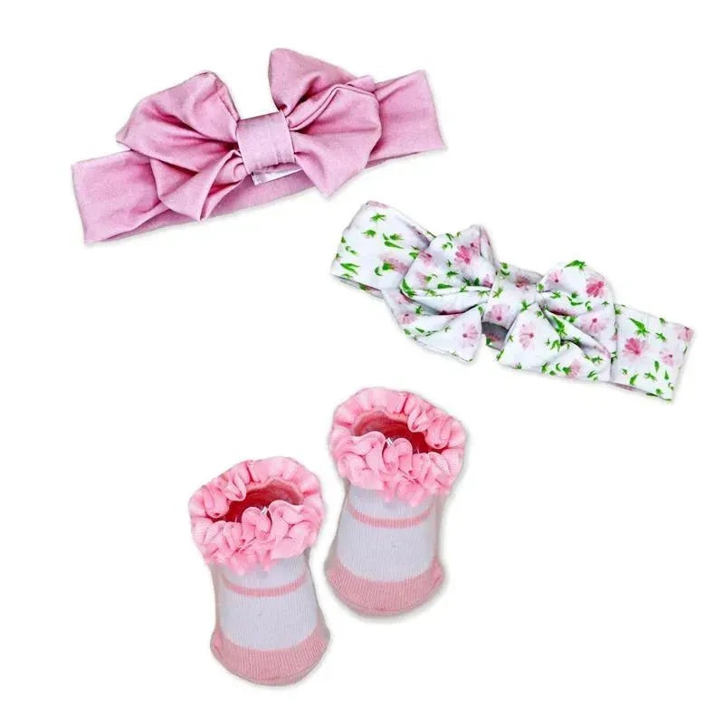 Rose Textiles – 3 Pc Socks And Bowties Set, Pink Flower