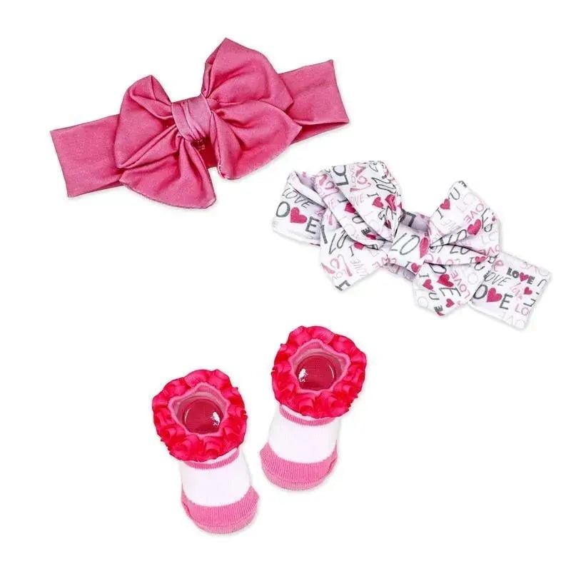 Rose Textiles – 3 Pc Socks And Bowties Set, Pink Love