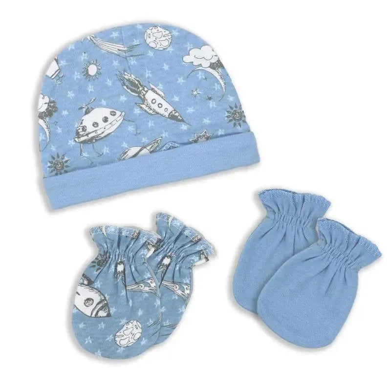 Rose Textiles – 3-Piece Cap And Scratch Mitten Set, Blue Space