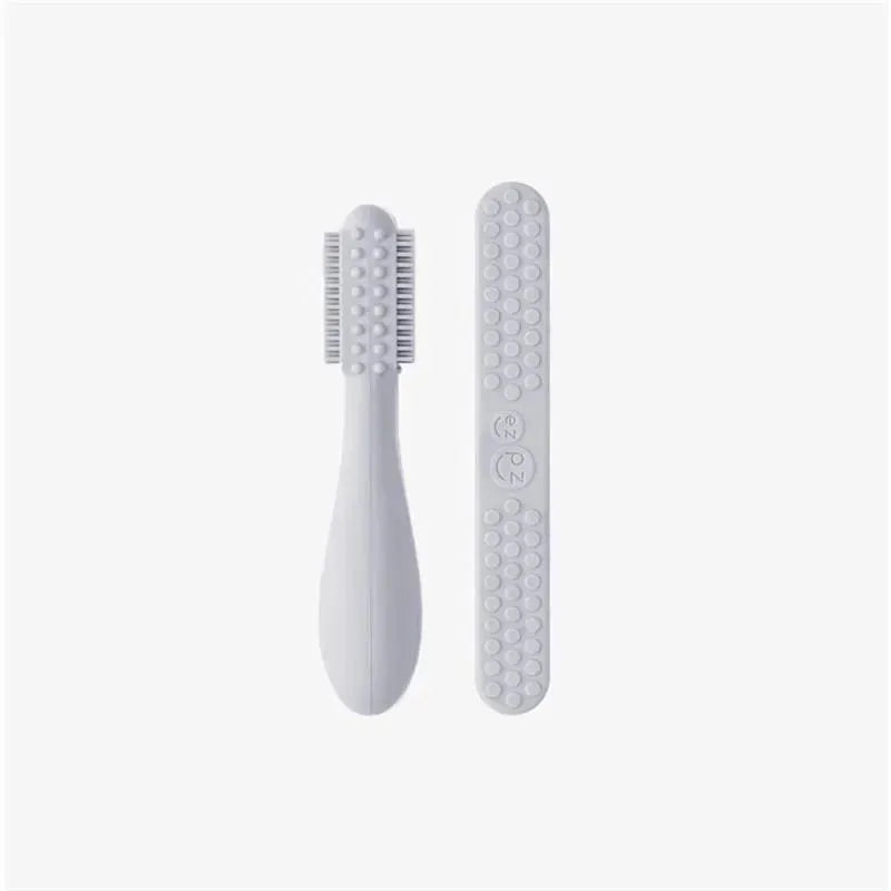 Ezpz – Baby-Led Toothbrush + Sensory Tongue Depressor Dual Pack, Pewter