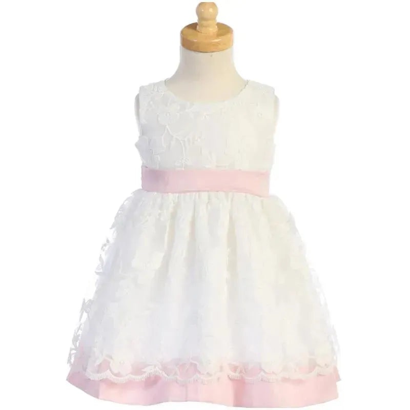 Lito – Embroidered Mesh With Poly Silk Trims, Pink/White, 18-24M