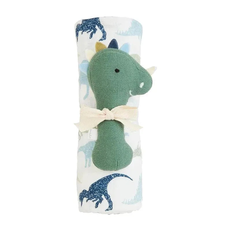 Mud Pie – Kids Dino Swaddle and Stick Rattle; Swaddle 47 X 47, Rattle 6 X 3