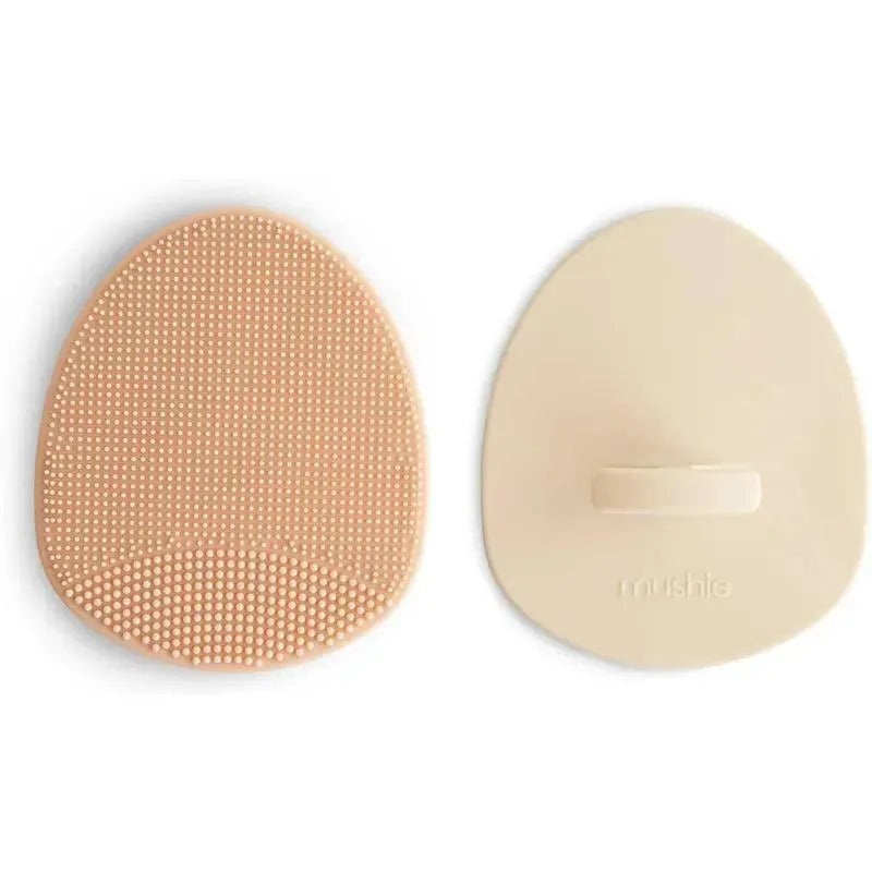 Mushie – Baby Bath Cradle Cap Brush, Soft Silicone Bristles, 2-Pack, Blush/Shifting Sand
