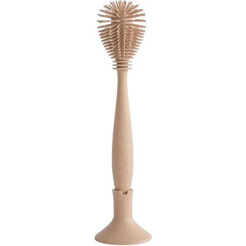 Mushie – Baby Bottle Brush, Soft Silicone with Suction Base, Natural