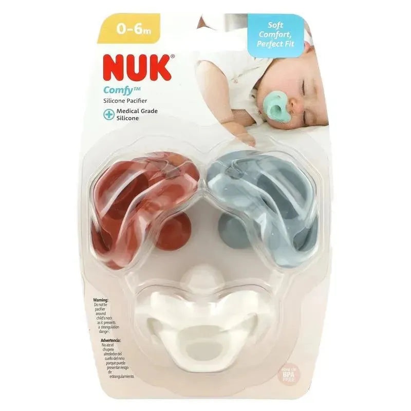 NUK – Comfy Silicone Pacifier, 0-6 Months, Earth Tones, 3 Pack