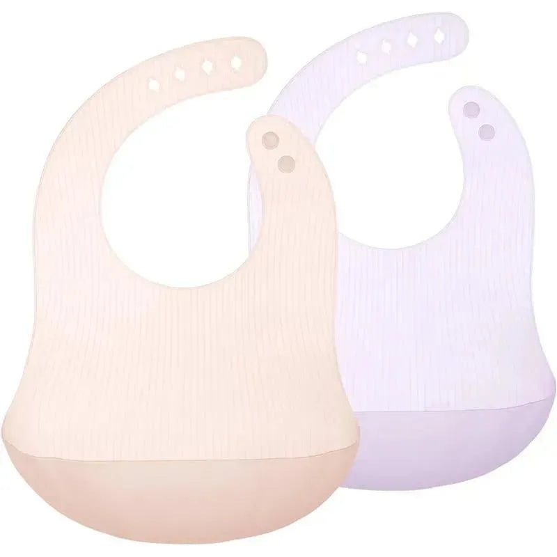 Ola Baby – Fold N Go Silicone Baby Waterproof Bib with Travel Case, 2 Pk, Coral/Lilac