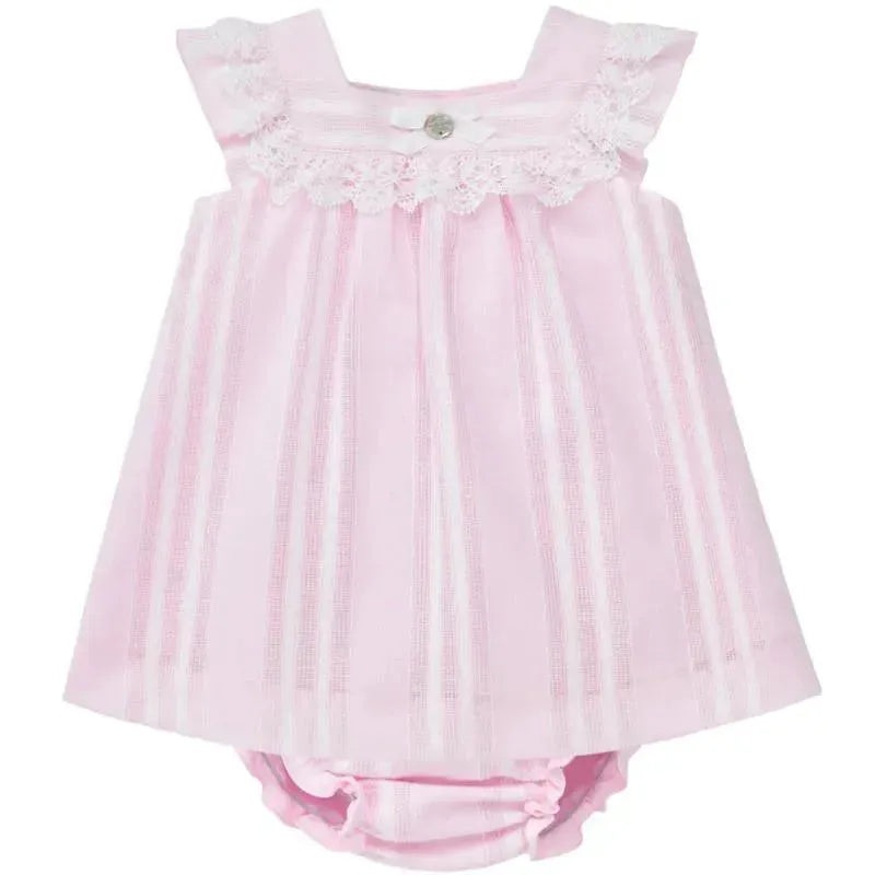 Paz Rodriguez – 2Pk Baby Set Dress With Diaper Cover, Chalk Pink/White
