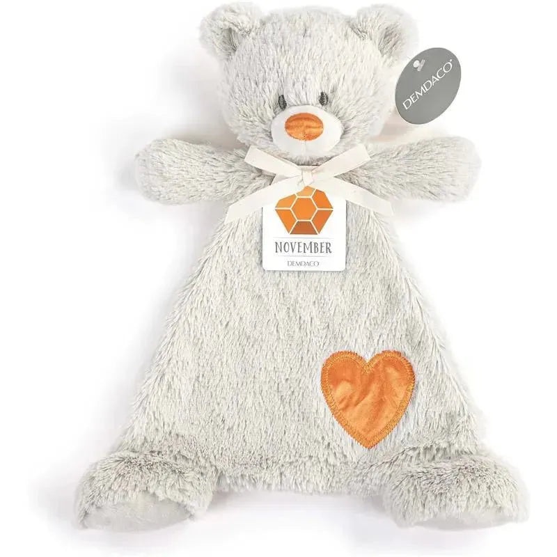 DEMDACO – Birthstone Color Citrine and Grey, Stuffed Animal Blankie Bear November