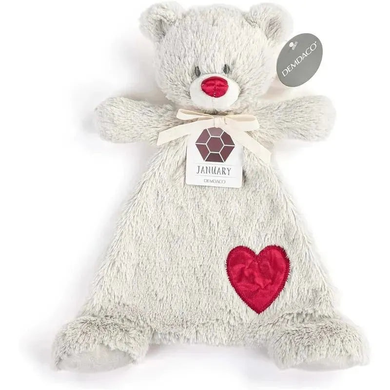 DEMDACO – Birthstone Color Garnet and Grey, Stuffed Animal Blankie Bear January