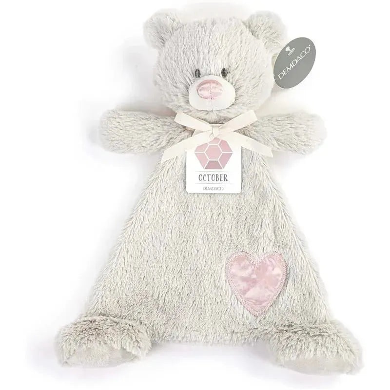 DEMDACO – Birthstone Color Tourmaline and Grey, Stuffed Animal Blankie Bear October