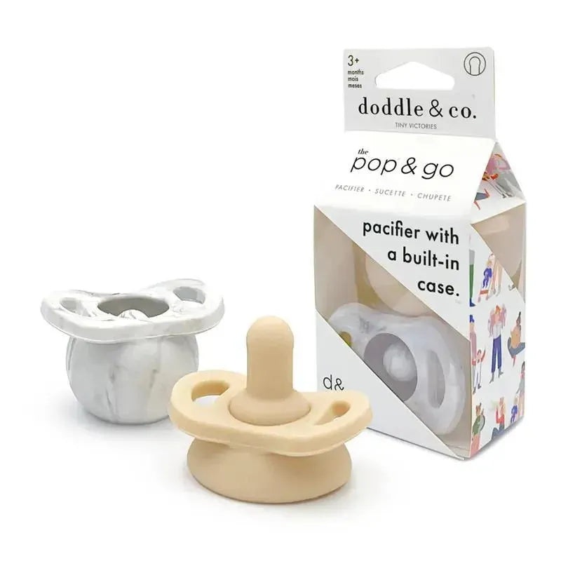 Doddle & Co – Pop & Go Pacifiers, 2Pk, Marble Grey/Shore