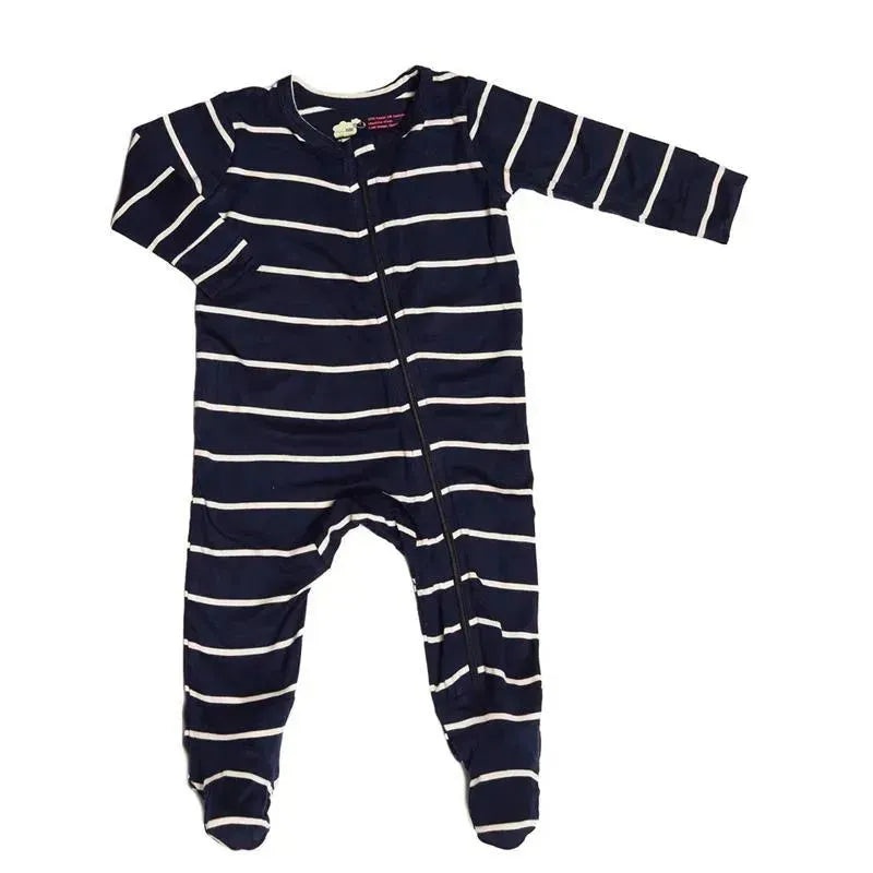 Everly Grey – Baby Grey Footie, 6-9 Months, Navy Stripe