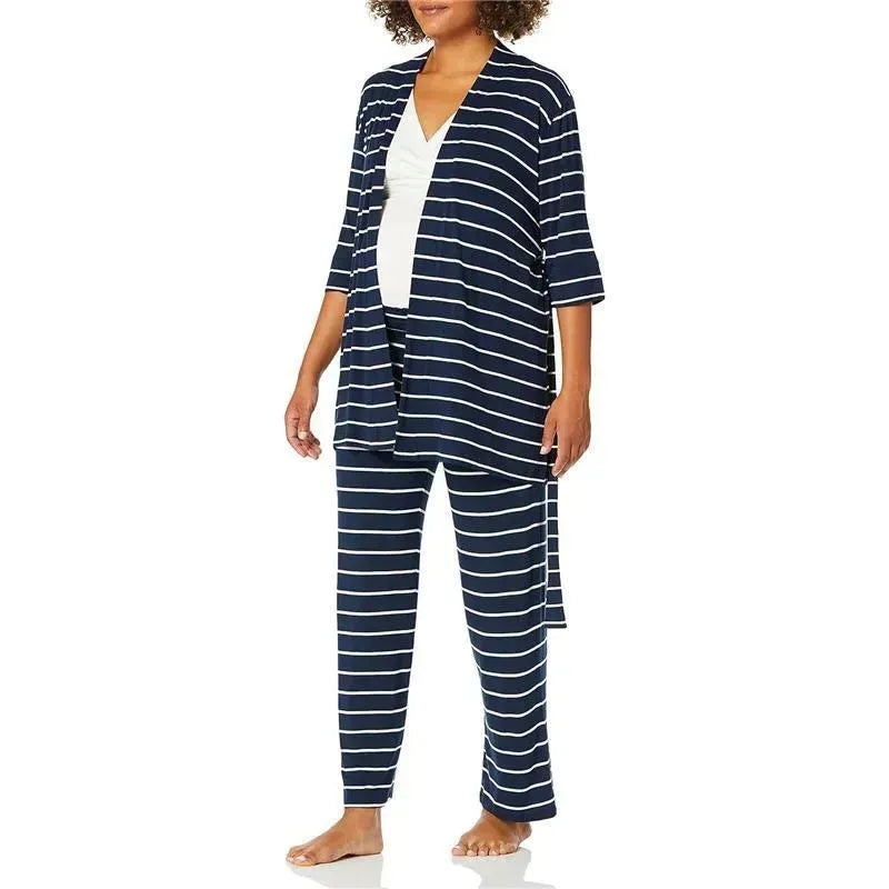 Everly Grey – Maternity and Nursing PJ Pant Set for Mom and Baby, Navy Stripe, Large