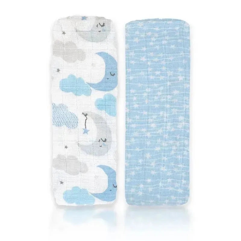 Rose Textiles – 2 Pack Muslin Swaddle Blankets, Blue Sweet Dream