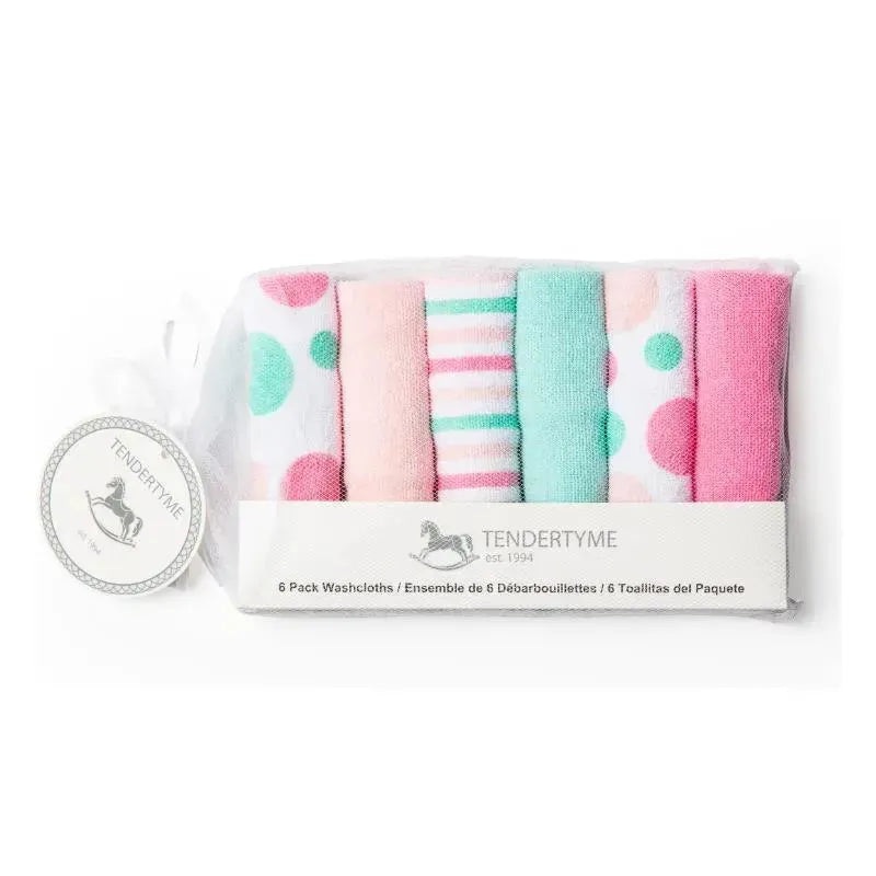 Rose Textiles Baby Washcloth Set – Pink, Aqua Circles 6 Pc
