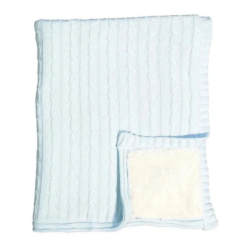 Rose Textiles – Cable Knit Sherpa Blanket, Blue