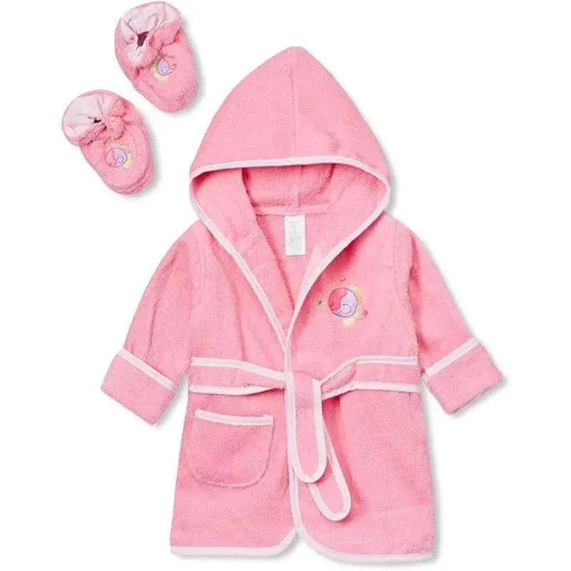 Spasilk – 100% Cotton Hooded Terry Bathrobe with Booties Baby One Size Gifts, Pink Fish