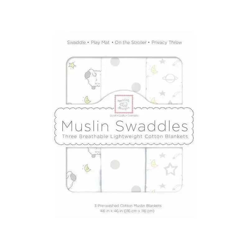 Swaddle Designs – Muslin Swaddle Blankets, Little Lambs Goodnight (Set Of 3)