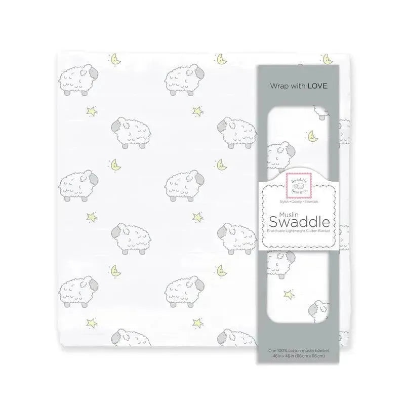 Swaddle Designs – Muslin Swaddle, Moons & Stars, Sterling & Pale Banana
