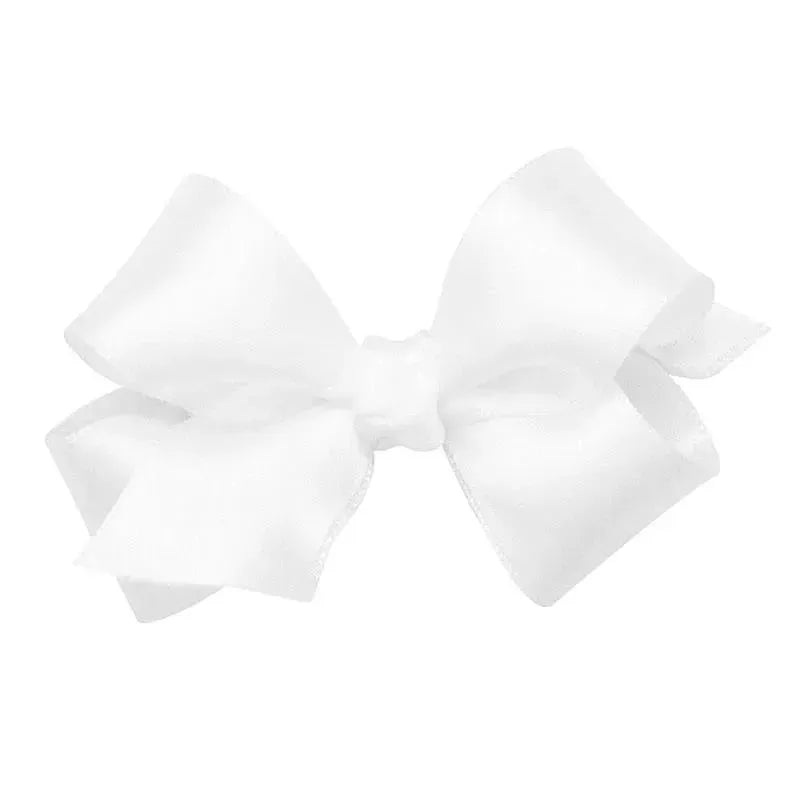 Wee Ones – Girls’ Classic French Satin Hair Bow on a WeeStay Clip, Mini, White
