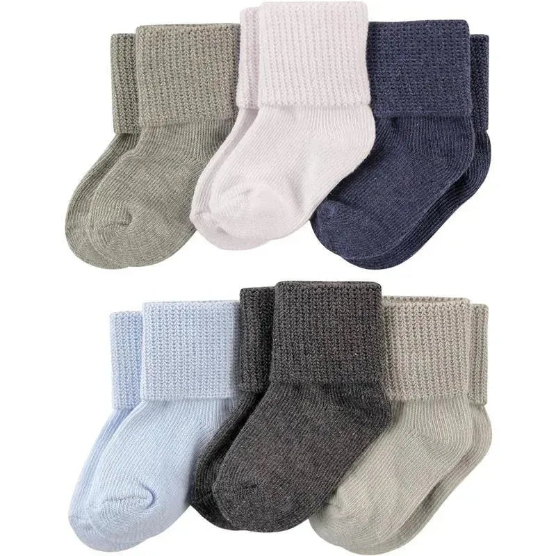 Baby Vision – Luvable Friends Unisex Baby Newborn and Baby Socks Set, Blue/Grey, 6-12M, 6Pk