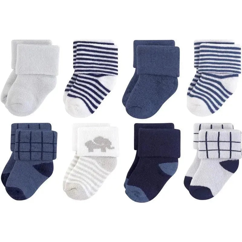 Baby Vision – Touched by Nature Unisex Baby Organic Cotton Socks, Blue Elephant, 6-12M, 8Pk