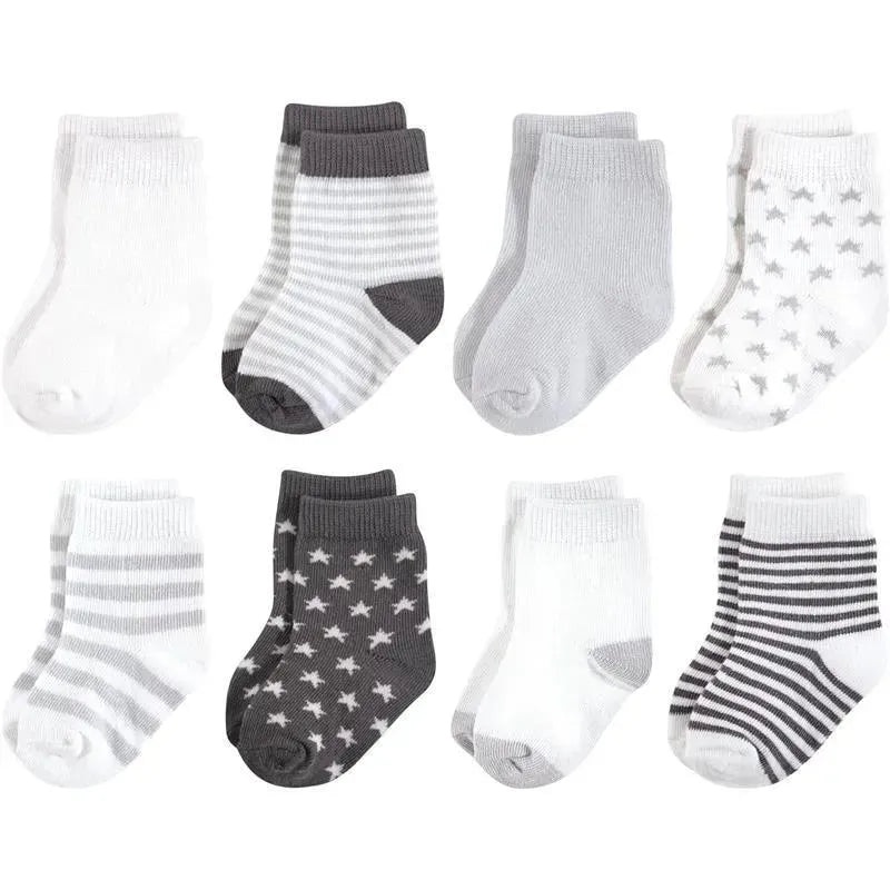 Baby Vision – Touched by Nature Unisex Baby Organic Cotton Socks, Charcoal Stars, 0-6M, 8Pk