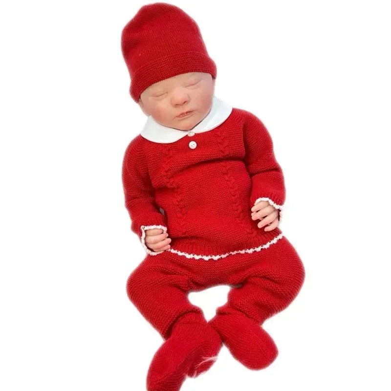 Martin Aranda – Take Me Home Set Petit Flowers Sweater, Leggins & Bonnet, Red