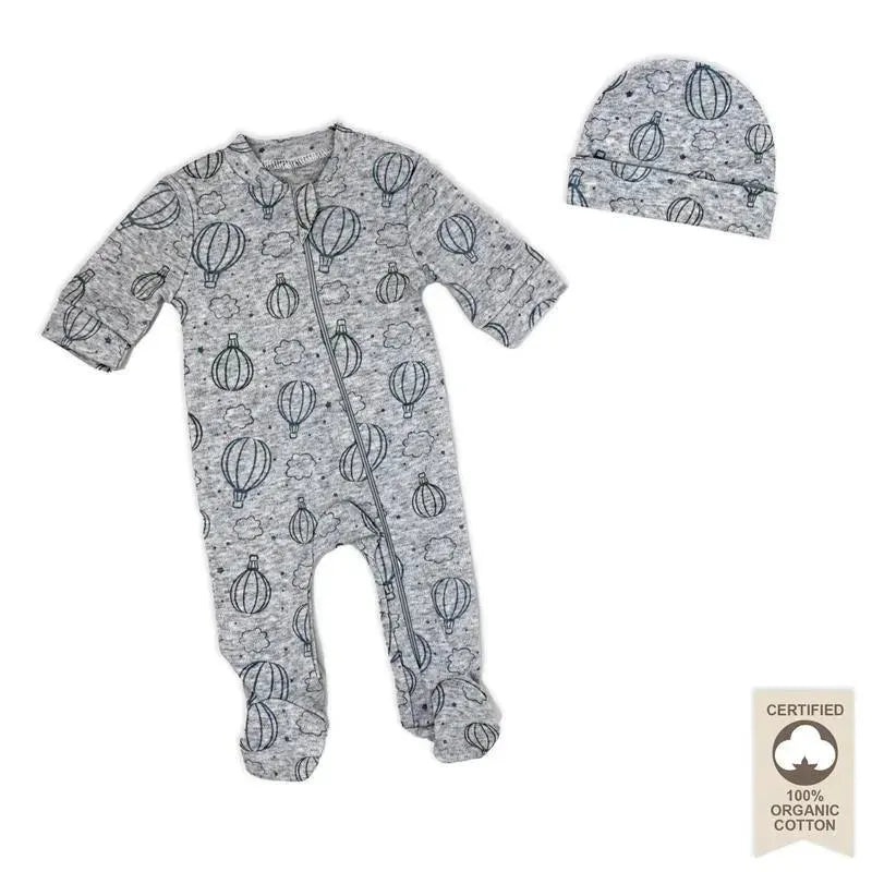 Rose Textiles – 100% Organic Heather Hot Air Balloon Sleeper + Hat, Grey