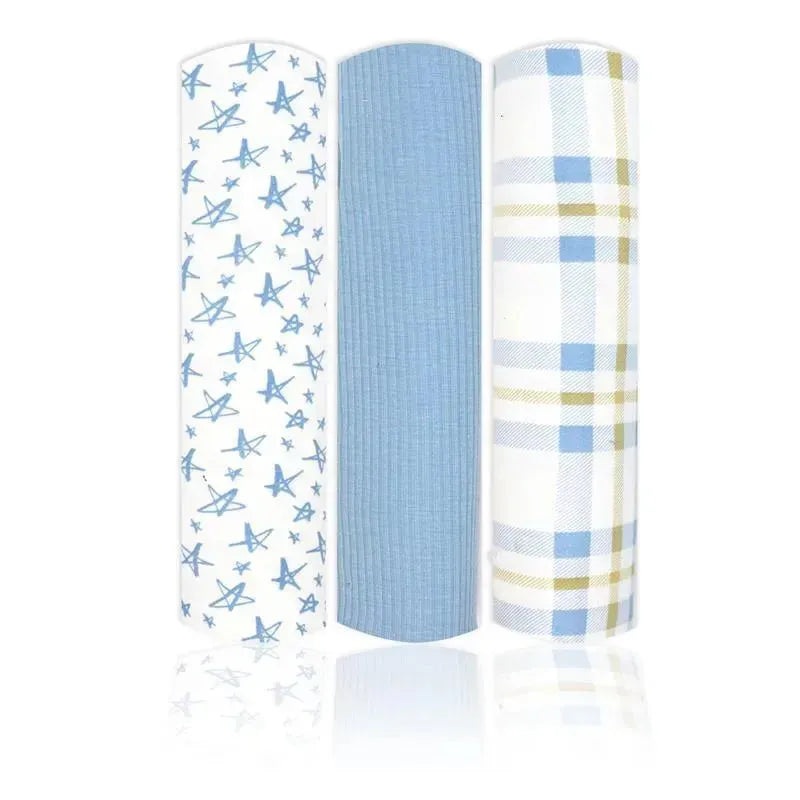 Rose Textiles – 3 Pk Knit Swaddles, Blue Plaid