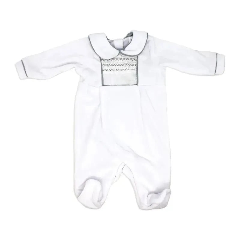 Rose Textiles – Neutral Velour Coverall, Smocking