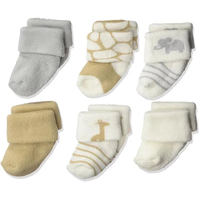 Baby Vision – Luvable Friends Unisex Baby Newborn and Baby Socks Set, Safari, 0-3M, 6Pk