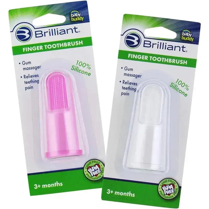 Brilliant Baby – Finger Toothbrush, 3 Months Old and Up, Pink/Clear, 2 Brush Set